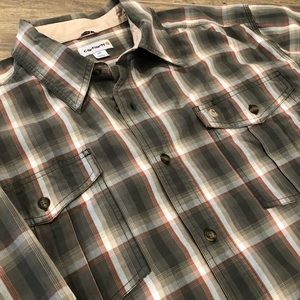 Carhartt 2XL Plaid Short Sleeved Button Down Shirt Green Orange Khaki Cream